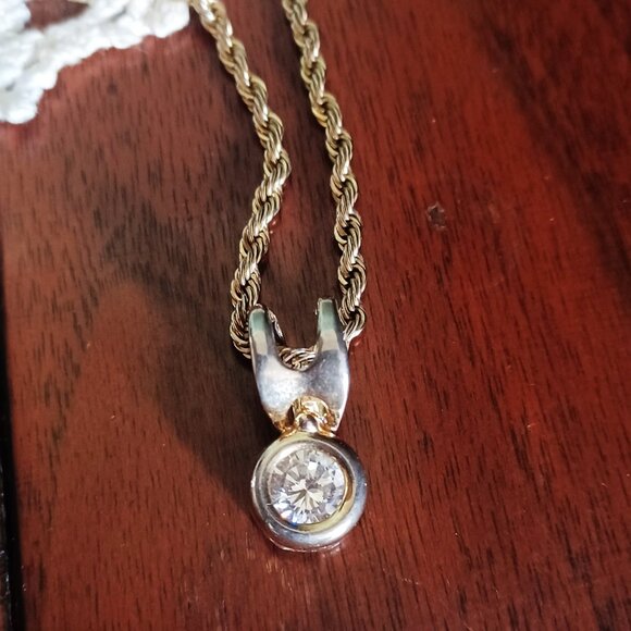 Vintage Gold-Tone Large Rhinestone Pendant Necklace - Picture 2 of 4